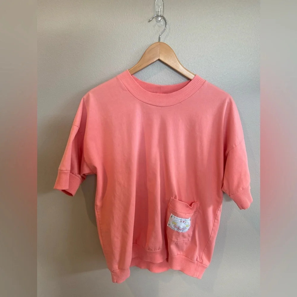 HM ABERNATHY Vintage 80s Peach Pullover Short Sleeve Lightweight Top Small